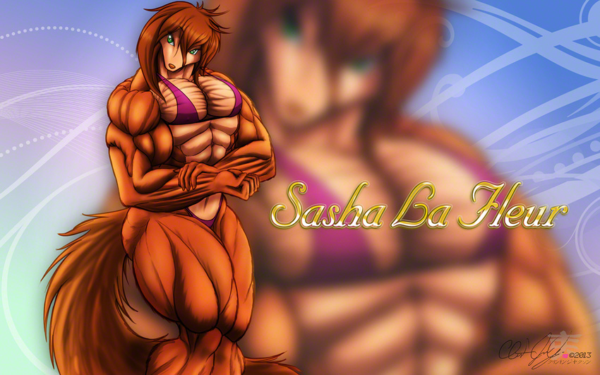 abs all_dogs_go_to_heaven anthro biceps bikini bodybuilder canine clothed clothing cylnx dog female flat_chested flexing invalid_tag irish_settler mammal muscles muscular_female pose sasha_la_fleur skimpy solo swimsuit tight_clothing