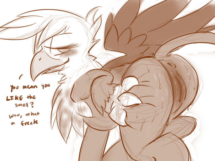 avian blush dovne english_text female feral friendship_is_magic gilda_(mlp) gryphon my_little_pony presenting pussy solo text unknown_artist wings