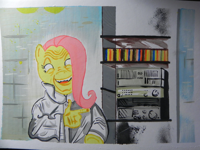 2013 art creepy drawing female fluttershy_(mlp) friendship_is_magic hair looking_at_viewer my_little_pony nightmare nightmare_fuel open_mouth smile traditional what what_has_science_done