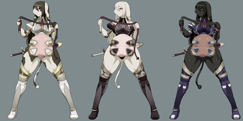 3girls absurdres armor boots cow gff highres multiple_girls qlinicx red_eyes sword tail weapon