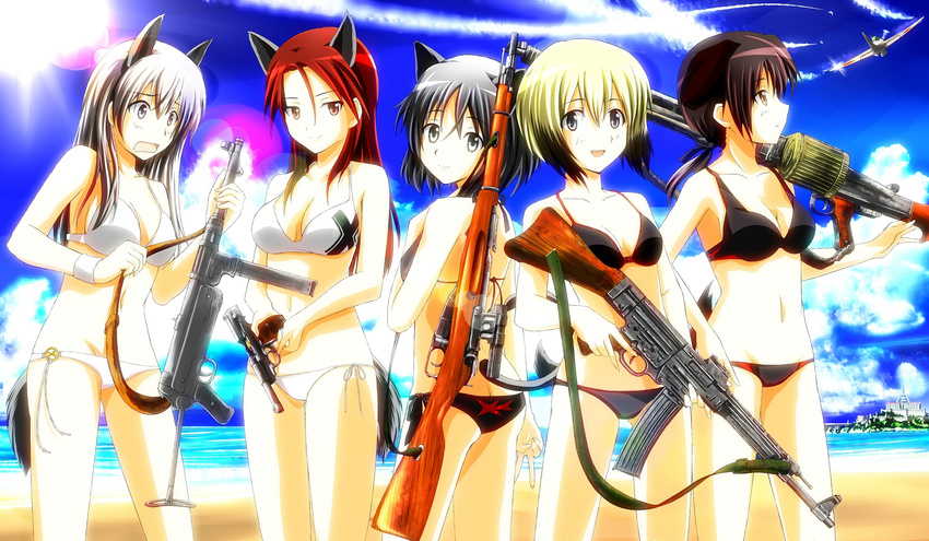 bikini erica_hartmann gertrud_barkhorn gun minna-dietlinde_wilcke strike_witches suzukishi swimsuit weapon