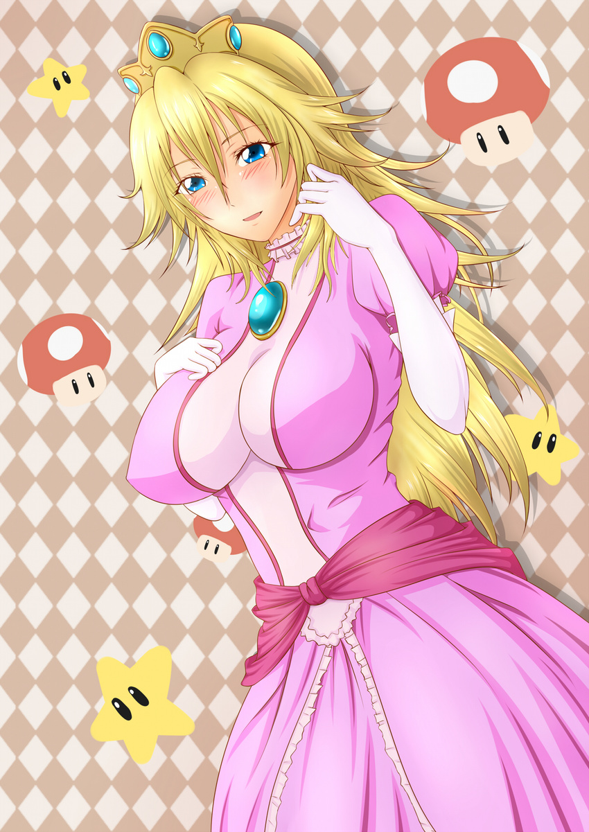 artist_request blush breasts highres large_breasts mario_(series) mushroom princess_peach star super_mario_bros.