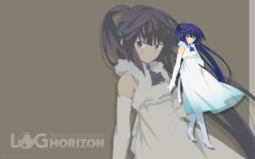 akatsuki_(log_horizon) boots dress elbow_gloves gloves hara_kazuhiro highres log_horizon purple_eyes purple_hair solo wallpaper zoom_layer