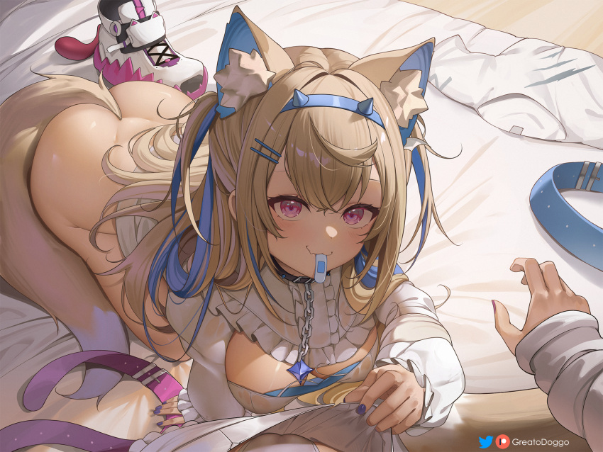2girls animal_ear_fluff animal_ears ass blonde_hair blue_hair breasts cameltoe collar commentary dog_ears dog_girl dog_tail english_commentary fuwawa_abyssgard greatodoggo hair_ornament highres hololive hololive_english large_breasts long_hair mococo_abyssgard multicolored_hair multiple_girls patreon_logo patreon_username pink_eyes siblings sisters streaked_hair tail twins twitter_logo virtual_youtuber