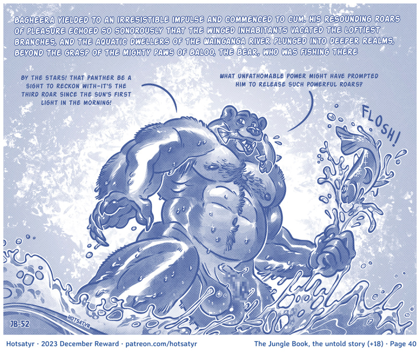 2023 5_fingers 5_toes abdominal_bulge abdominal_hair abdominal_tuft abs age_difference aged_up anthro bagheera_(jungle_book) balls baloo bear big_balls big_muscles blue_monochrome bodily_fluids body_hair censored censored_genitalia censored_penis chest_fur chest_hair chest_tuft curious disney doubt dripping ejaculation english_text facial_hair feet fingers fish fishing flaccid forest fur genital_fluids genitals glistening glistening_body hair hairless hands-free hands_touching hotsatyr huge_balls huge_muscles humanoid_genitalia humanoid_penis india innocent_expression jungle larger_anthro larger_male leaf leafs low-angle_view male mammal marine monochrome mosaic_censorship mowgli mowgli_(film) muscular muscular_anthro muscular_male nude nude_anthro nude_male older_male patreon paws penile penis plant river saggy_balls size_difference slap small_penis smaller_male solo sparkles squeezing surprise surprised_expression surprised_face surprised_look text the_jungle_book toes tree tuft tusks url vein veiny_penis water wave wet wet_body wet_fur worried_face worried_for_other