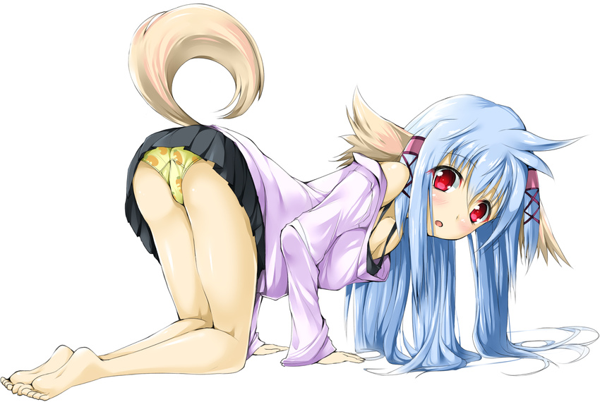 animal_ears ass barefoot blue_hair nursery_rhyme panties red_eyes tagme tail underwear white