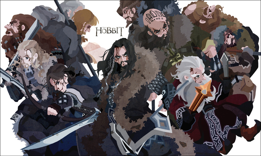 armor bad_id bad_pixiv_id balin beard bifur blood blood_on_face bofur bombur dori_(the_hobbit) dwalin facial_hair fili gloin kili_(the_hobbit) kuroihato multiple_boys nori_(the_hobbit) oin ori_(the_hobbit) sword the_hobbit thorin_oakenshield weapon