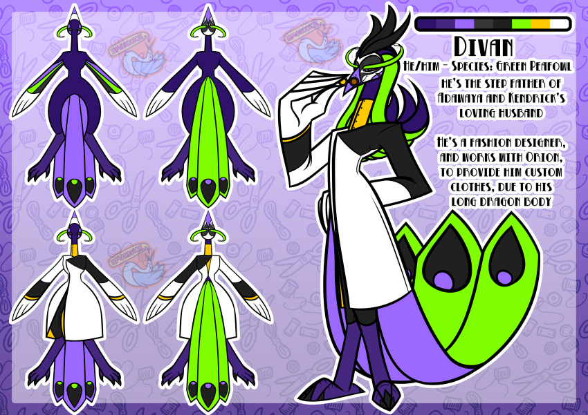 absurd_res avian bird divan galliform green green_peafowl hi_res model_sheet peafowl phasianid sheet_(disambiguation)