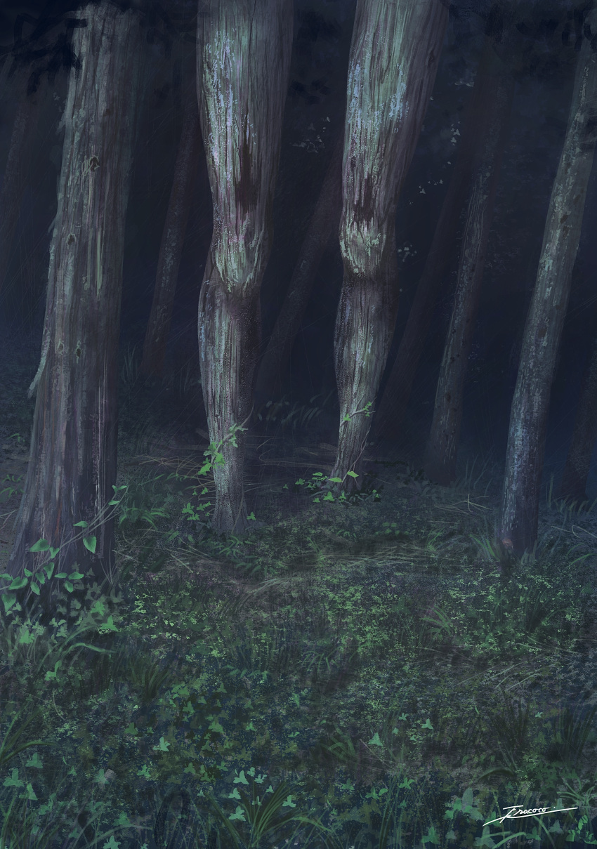absurdres commentary_request dark forest fracoco grass highres horror_(theme) nature no_humans optical_illusion original plant scenery signature tree