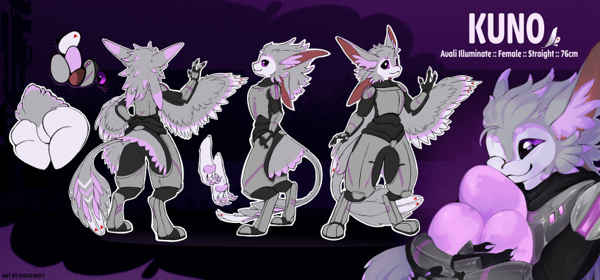 2024 3_fingers 3_toes 4_ears absurd_res anthro arm_armor armor avali avali_(original) avali_underfluffies avian belly big_head biped black_background character_name chest_armor chest_tuft claws clothed clothed_anthro clothed_female clothing color_swatch digitigrade egg english_text eyebrows feather_hair feather_tuft feathered_wings feathers feet female female_(lore) female_anthro fingers flat_colors front_view full_armor fully_clothed fully_clothed_anthro fully_clothed_female gender_name gingerrey grey_back grey_body grey_feathers grey_hair grey_tail hair height hi_res holding_egg holding_object huge_hips information inner_ear_fluff kuno_(kunoavali) leg_armor measurements model_sheet multi_ear one_eye_closed outline pawpads pink_body pink_chest pink_chest_tuft pink_claws pink_egg pink_eyebrows pink_feathers pink_inner_ear_fluff pink_pawpads pink_scutes pseudo_hair purple_background purple_eyes purple_sclera rear_view red_inner_ear rubbing_cheek side_view signature simple_background solo species_name standing stated_gender stated_heterosexuality stated_sexuality tail text toes tuft white_belly white_body white_feathers white_legs white_outline wide_hips winged_arms wings