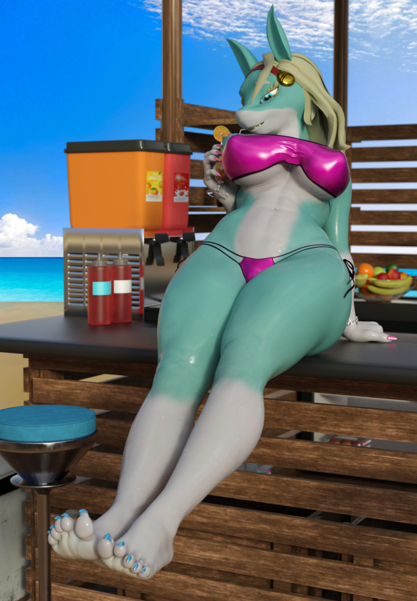 animal_humanoid bbdworks beach beach_bar bikini bikini_bottom bikini_top canid canid_humanoid canine canine_humanoid clothing container cup drinking drinking_glass feet female fox fox_humanoid glass glass_container glass_cup hi_res humanoid hybrid ippan_josei long_legs mammal mammal_humanoid my_hero_academia seaside smile smirk solo swimwear