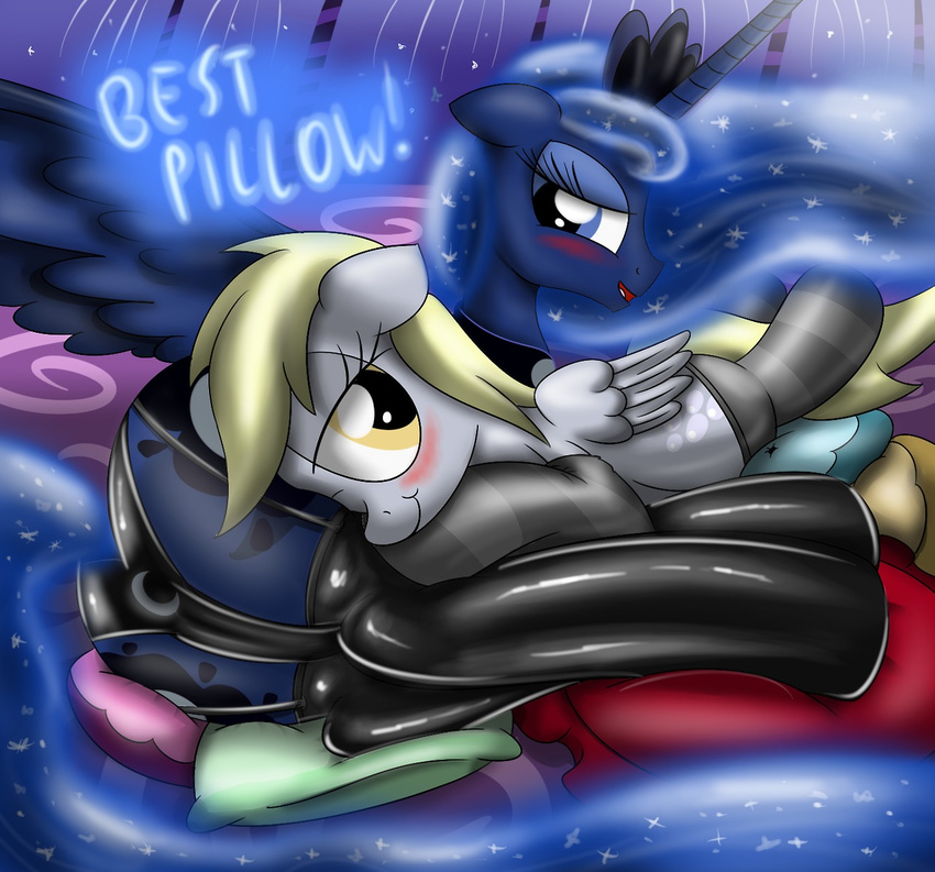 blue_eyes blush butt butt_pillow derpy_hooves_(mlp) duo equine female feral friendship_is_magic hair half-closed_eyes horn horse legwear mammal multi-colored_hair my_little_pony open_mouth panties pegasus pillow pony princess_luna_(mlp) royalty smile socks stockings suggestive underwear winged_unicorn wings yellow_eyes ziemniax