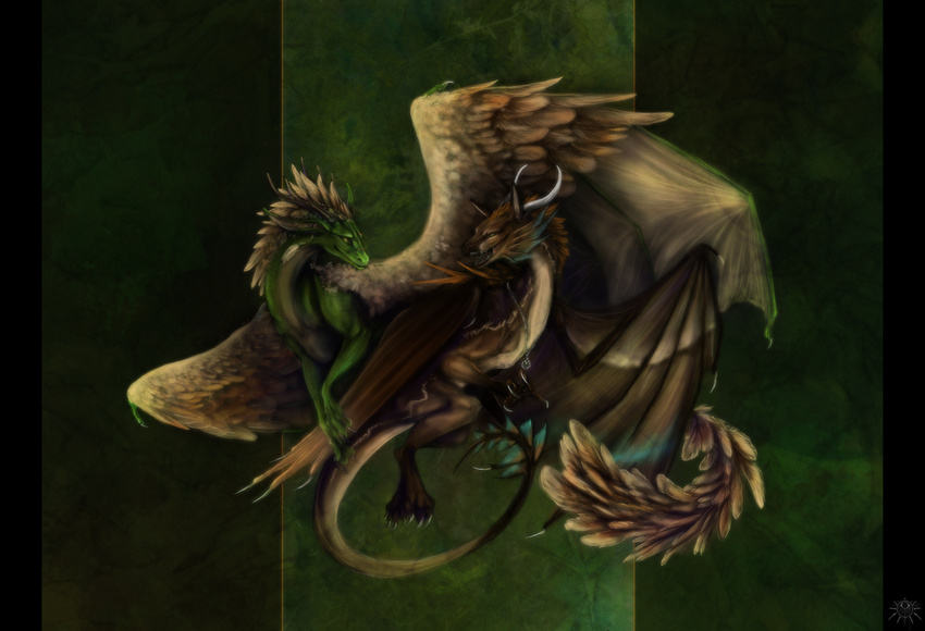 dragon feathers female feral green_dragon leilryu male scalie verd wings