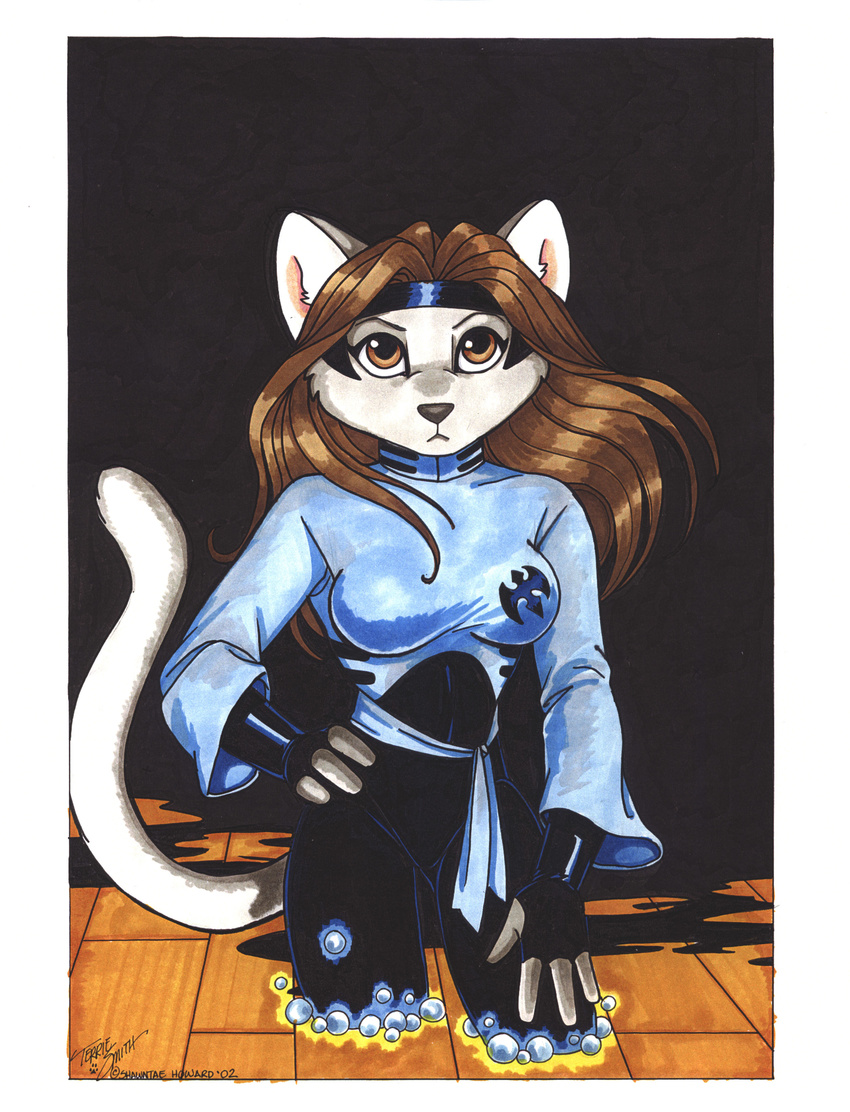 absurd_res anthro cat extinctioners feline female hi_res mammal pinup pose solo terrie_smith traditional_media