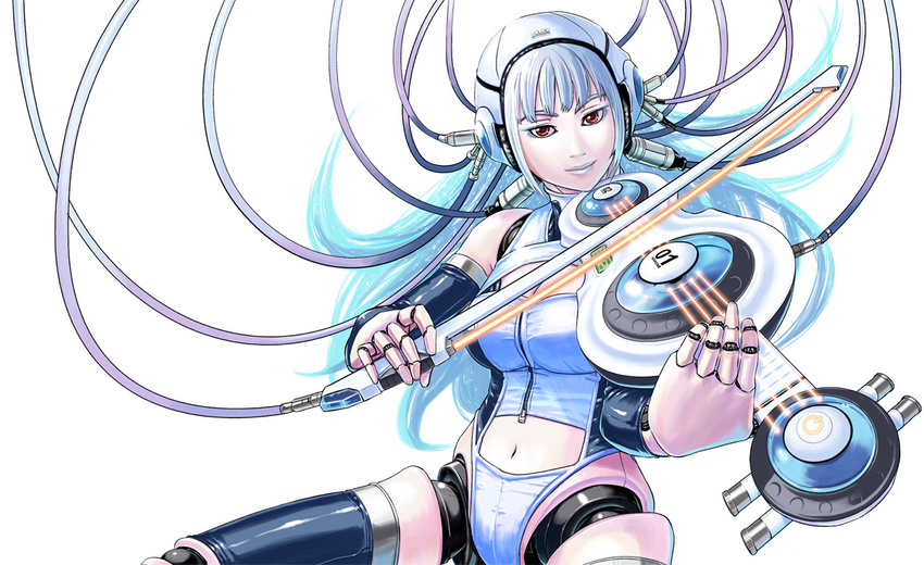 android blue_hair doll_joints exit_trance helmet instrument navel original red_eyes seo_hiroshi solo violin