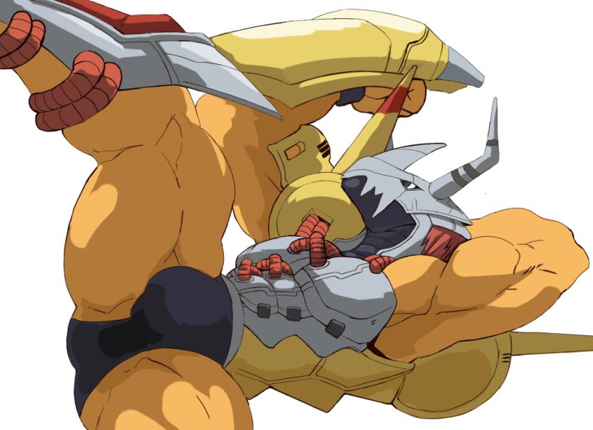 anthro armor bandai_namco biceps crimenes digimon digimon_(species) hi_res male muscular muscular_anthro muscular_male muscular_thighs solo wargreymon