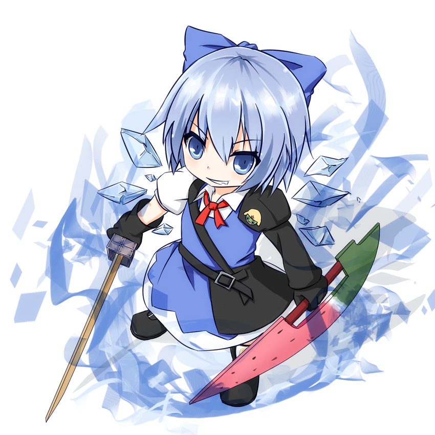 advent_cirno bad_id bad_pixiv_id blue_eyes blue_hair bow cirno hair_bow highres plhsxf short_hair smile solo touhou