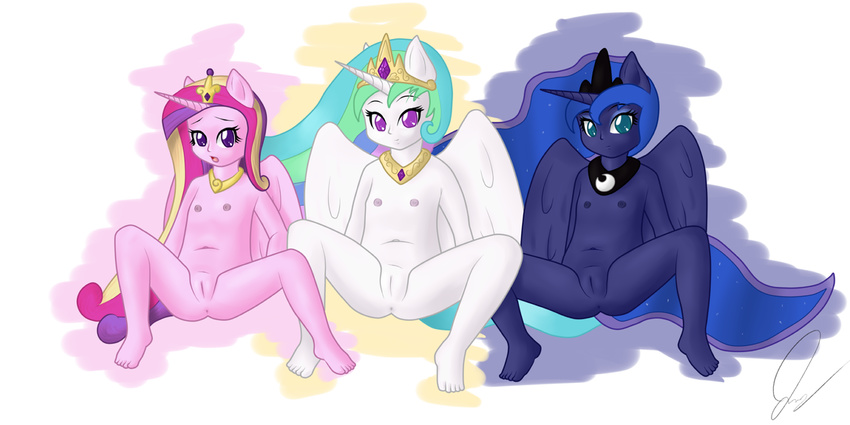 aitting anonjg anthro anthrofied anus blue_eyes crown cub female flat_chested friendship_is_magic group horn human humanized looking_at_viewer my_little_pony nipples nude plain_background pose princess princess_cadance_(mlp) princess_celestia_(mlp) princess_luna_(mlp) purple_eyes pussy royalty simple_background sitting white_background wings young young_human