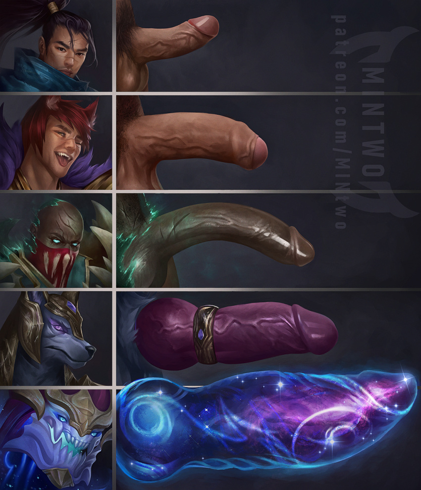2024 accessory anthro anubian_jackal anubis artist_name aurelion_sol_(lol) balls big_balls big_penis canid canine canis chart circumcised cock_ring curved_penis dark_body dark_skin deity dragon egyptian_mythology foreskin genitals glowing glowing_eyes group hi_res humanoid_genitalia humanoid_penis hybrid_genitalia hybrid_penis jackal jewelry knot knotted_humanoid_penis league_of_legends long_penis magic magic_penis male male/male mammal middle_eastern_mythology mintwo mythological_creature mythological_scalie mythology nasus_(lol) open_mouth penis penis_accessory penis_chart penis_jewelry penis_size_comparison penis_size_difference portrait pubes pyke_(lol) retracted_foreskin riot_games scalie scar sett_(lol) tanned_skin thick_penis tongue tongue_out translucent translucent_penis yasuo_(lol)