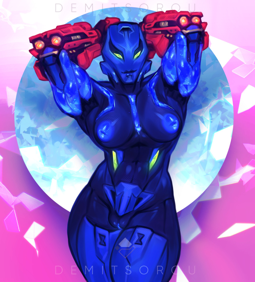 bionicle breasts demitsorou female genitals green_eyes hi_res lego looking_at_viewer machine nude pose pussy robot solo toa