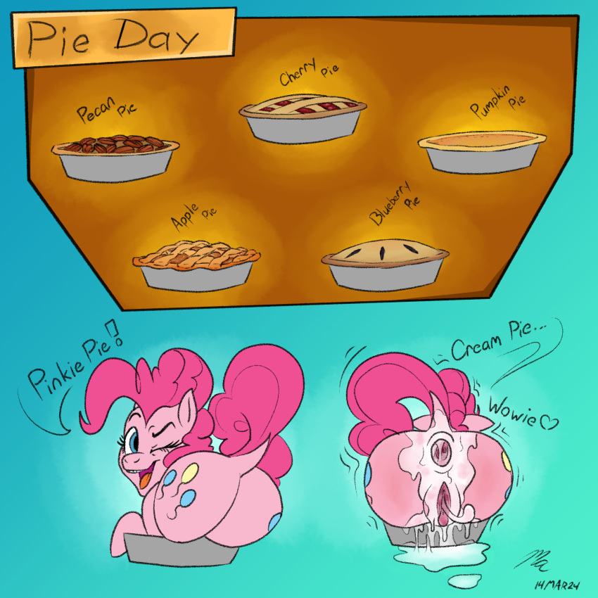 bodily_fluids butt cum cum_in_ass cum_in_pussy cum_inside earth_pony equid equine female food friendship_is_magic genital_fluids hasbro hi_res horse magnificent-arsehole mammal mlp_g4 my_little_pony pastry pie pie_(food) pinkie_pie_(mlp) pony