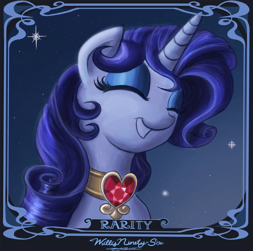 equine eyes_closed eyeshadow female feral fire_ruby friendship_is_magic fur hair horn horse makeup mammal my_little_pony pony portrait purple_hair rarity_(mlp) smile solo unicorn white_fur willis96