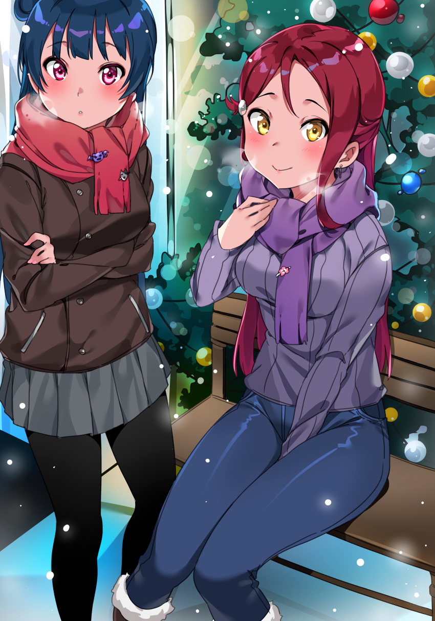 christmas love_live!_sunshine!! pantyhose sakurauchi_riko sweater tem10 tsushima_yoshiko