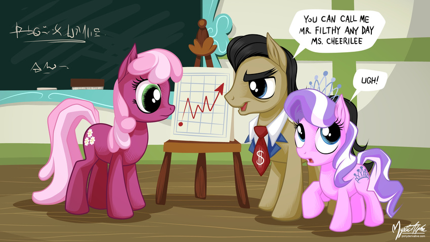 black_hair blue_eyes cheerilee_(mlp) collar cub cutie_mark dialog diamond_tiara_(mlp) english_text equation equine female feral filthy_rich_(mlp) friendship_is_magic graph green_eyes hair horse male mammal my_little_pony mysticalpha necktie pony text tiara two_tone_hair young