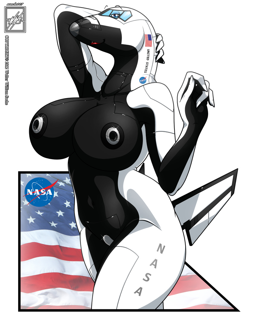 absurd_res absurdly_absurd_res aeromorph aircraft airplane alpha_channel america american_flag arm_behind_head big_breasts black_nipples blue_eyes breasts female hi_res lips living_aircraft living_machine looking_at_viewer nasa navel nipples nude pose shuttle solo standing thighs tongue voluptuous walter_sache wide_hips