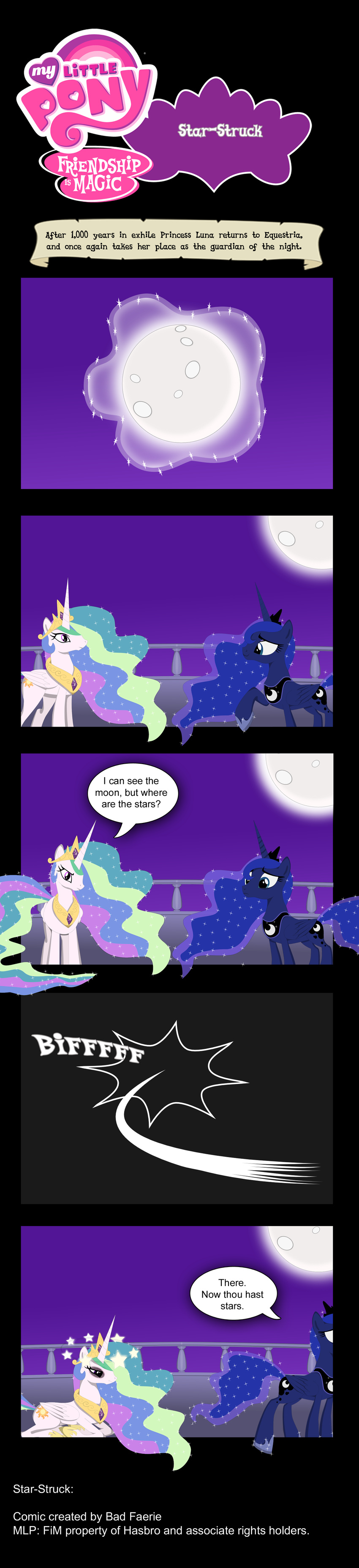 black_eye blkue_eyes blue_eyes comic comis crown cutie_mark dialog duo english_text equine female feral friendship_is_magic full_moon glowing gold hair horse magic mammal moon multi-colored_hair my_little_pony night outside perfectblue97 pony princess princess_celestia_(mlp) princess_luna_(mlp) purple_eyes royalty sitting sky sparkles standing stars text