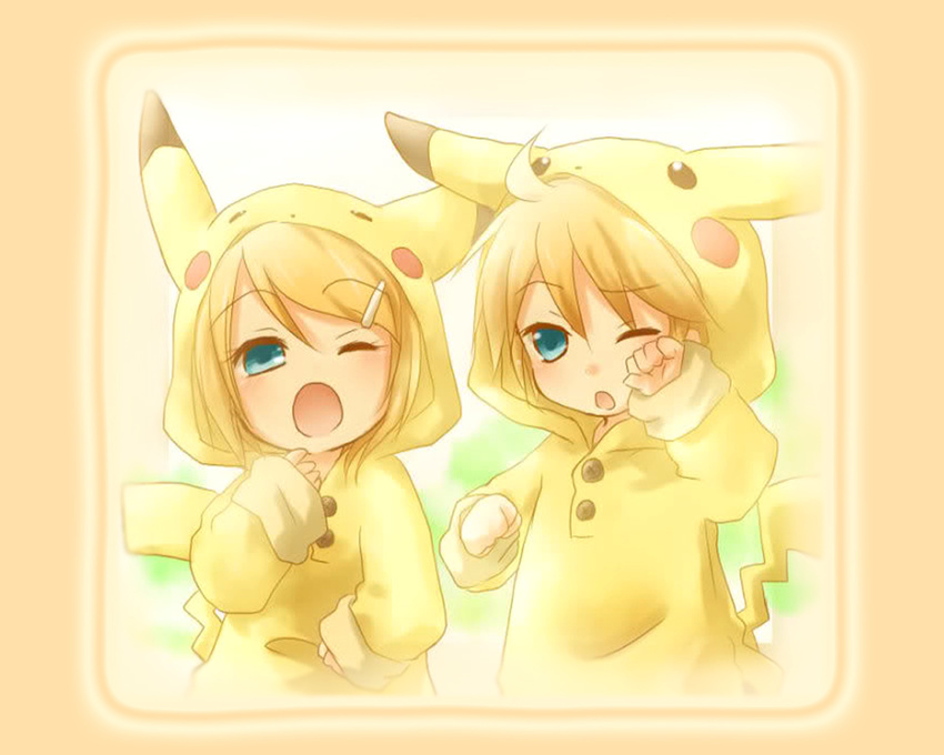 kagamine_len kagamine_rin parody pikachu sweet vocaloid