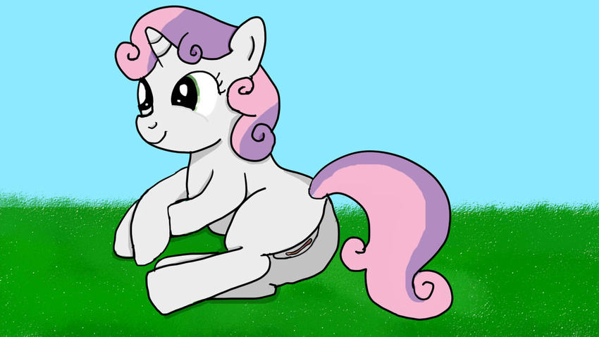 equine female feral friendship_is_magic fur hair horn jbond lying mammal my_little_pony on_side outside pussy solo sweetie_belle_(mlp) two_tone_hair unicorn white_fur young