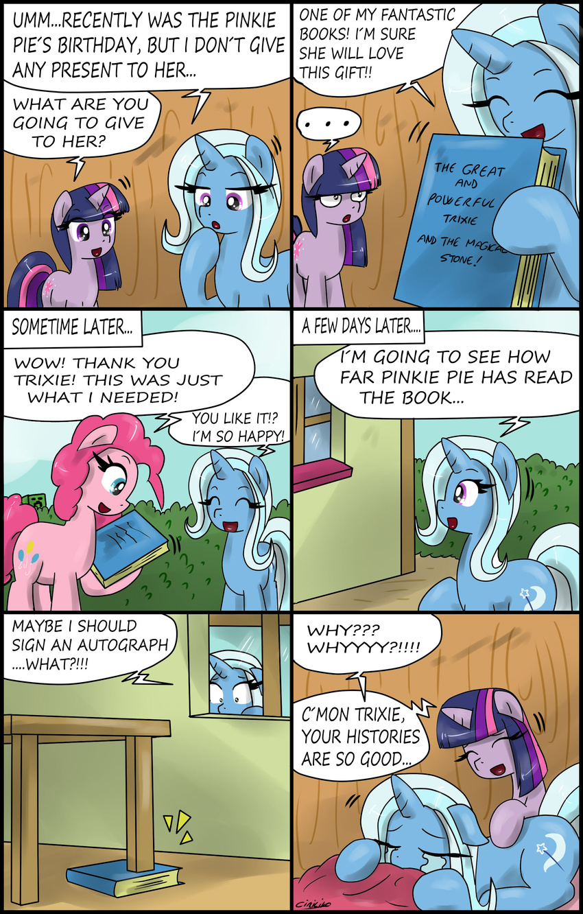 2013 blue_eyes book ciriliko comic creeper crying cutie_mark dialog english_text equine female feral friendship_is_magic hair horn horse house mammal minecraft multi-colored_hair my_little_pony pinkie_pie_(mlp) pony purple_eyes table tears text trixie_(mlp) twilight_sparkle_(mlp) unicorn upset video_games white_hair window