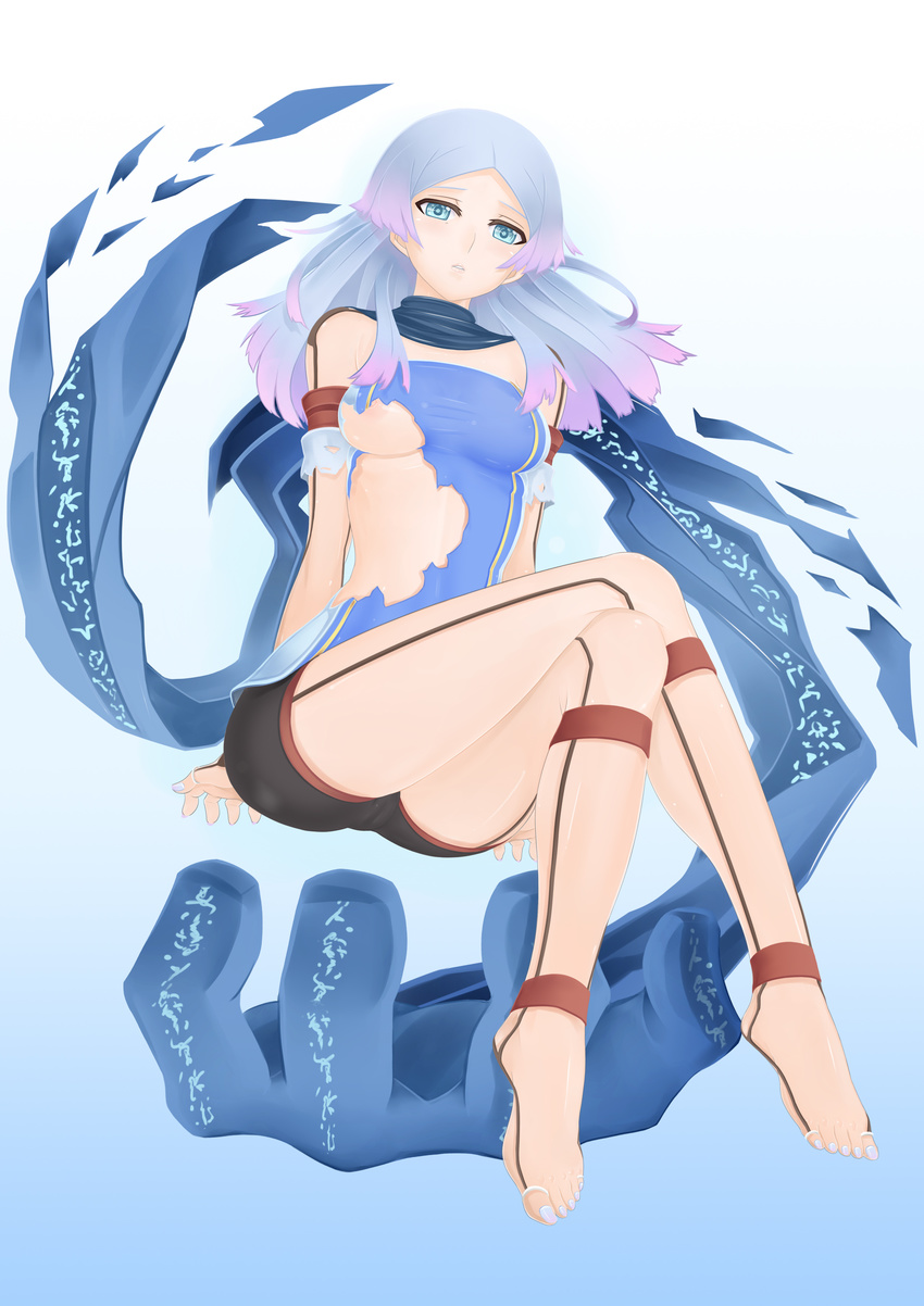 absurdres barefoot breasts crossed_legs erica_(malicious) full_body highres jewelry malicious medium_breasts nipples oni-noboru short_hair solo toe_ring torn_clothes