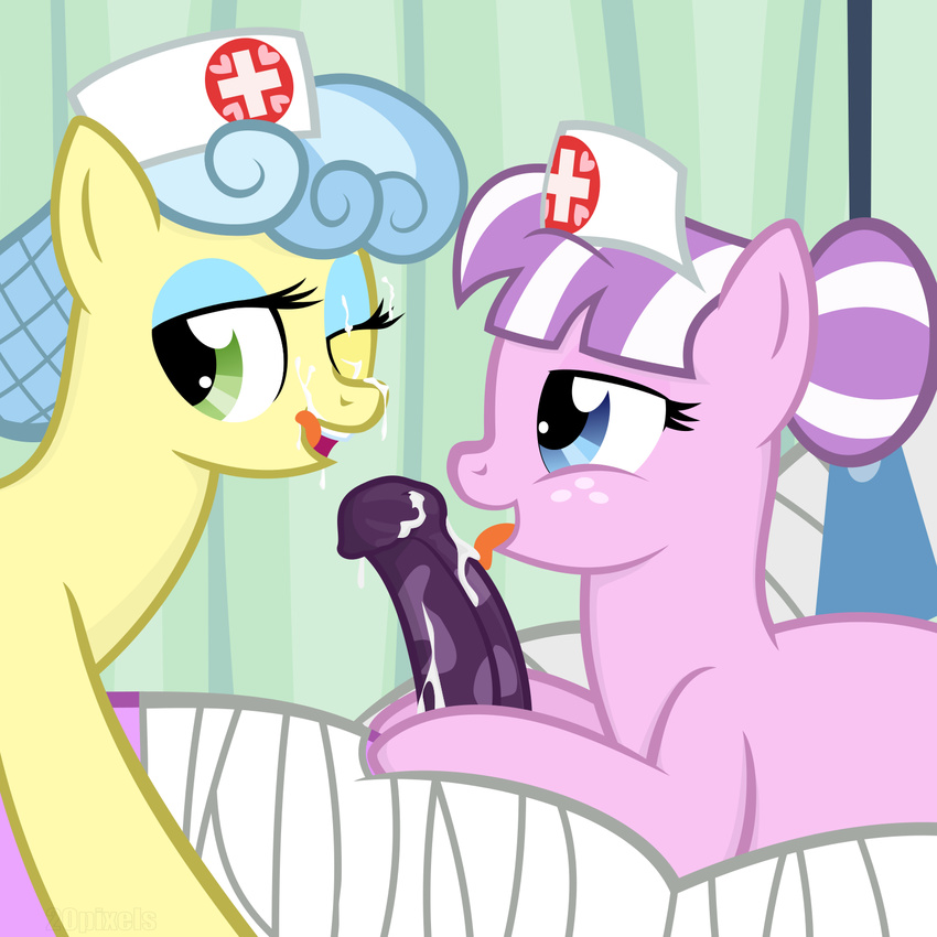 cum equine female feral friendship_is_magic horse licking male mammal messy my_little_pony nurse nurse_coldheart_(mlp) nurse_sweetheart_(mlp) penis pony straight tongue