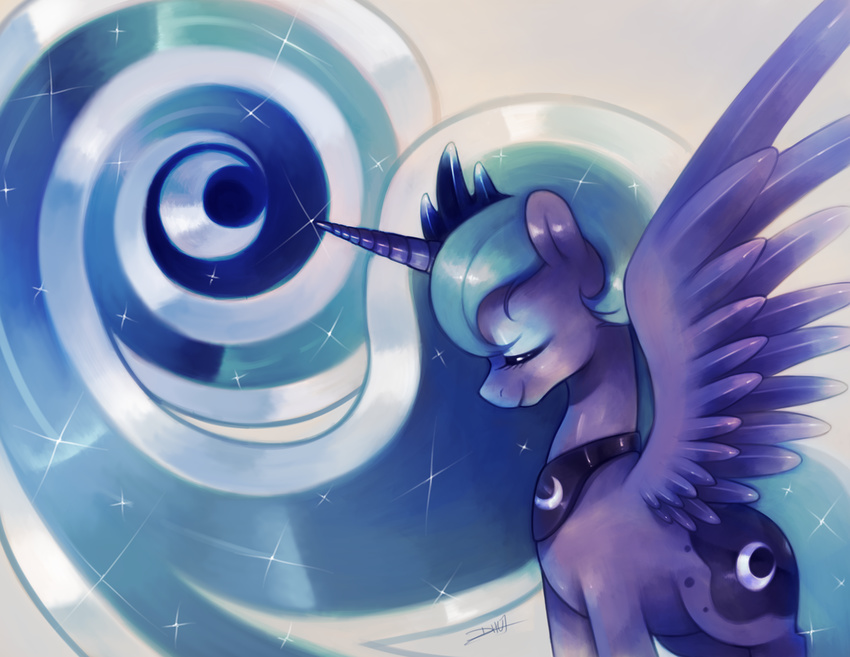 blue_hair cutie_mark dhui equine eyes_closed female feral friendship_is_magic hair horn horse mammal my_little_pony plain_background pony princess_luna_(mlp) royalty solo two_tone_hair winged_unicorn wings