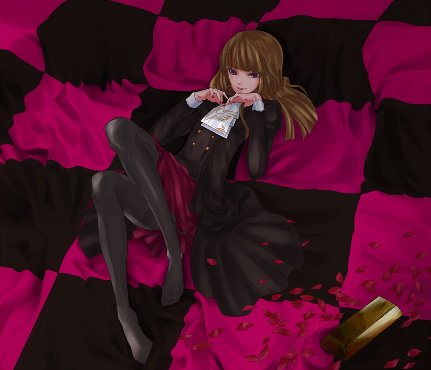 bad_id bad_pixiv_id banned_artist blonde_hair lying melting_scarlet pantyhose parody skirt solo umineko_no_naku_koro_ni ushiromiya_rosa vocaloid world_is_mine_(vocaloid)