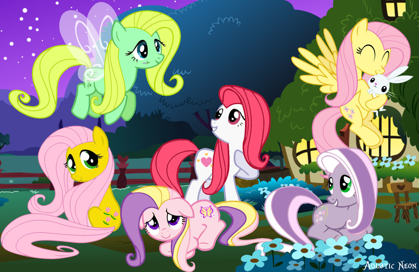 crossover cutie_mark equine female feral fluttershy_(mlp) friendship_is_magic group horse mammal morning_glory_(mlp) my_little_pony pegasus pony posey_(mlp) sweetheart_(mlp) wings wisteria_(mlp)