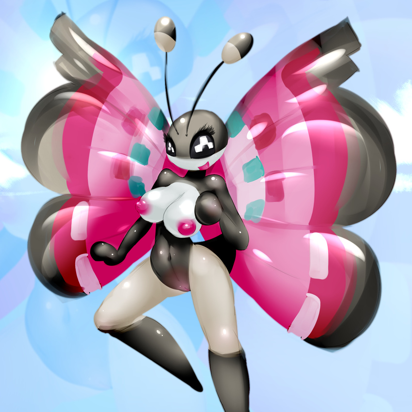 antennae anthro anthrofied areola arthropod black_eyes blush breasts butterfly butterfly_wings cloud clouds elpatrixf female flying hi_res insect navel nintendo nipples open_mouth pink_nipples pok&#233;mon pok&#233;morph pok&eacute;mon pussy sky smile solo tongue video_games vivillon wide_hips wings