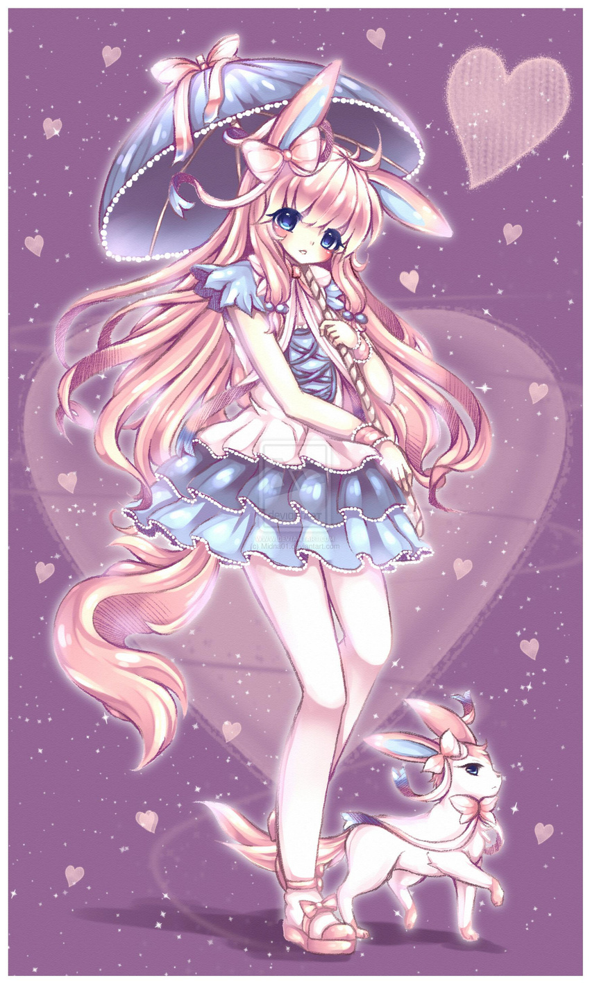 absurdres blue_eyes highres lolita lolita_fashion long_hair parasol personification pink_hair pokemon pokemon_(game) pokemon_xy sylveon umbrella