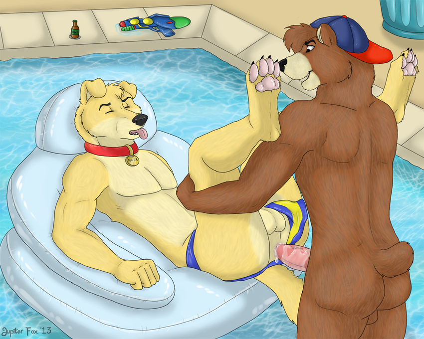 bear canine dog duo floaty gay hindpaw jupiterfox male mammal paws pool speedo swimsuit