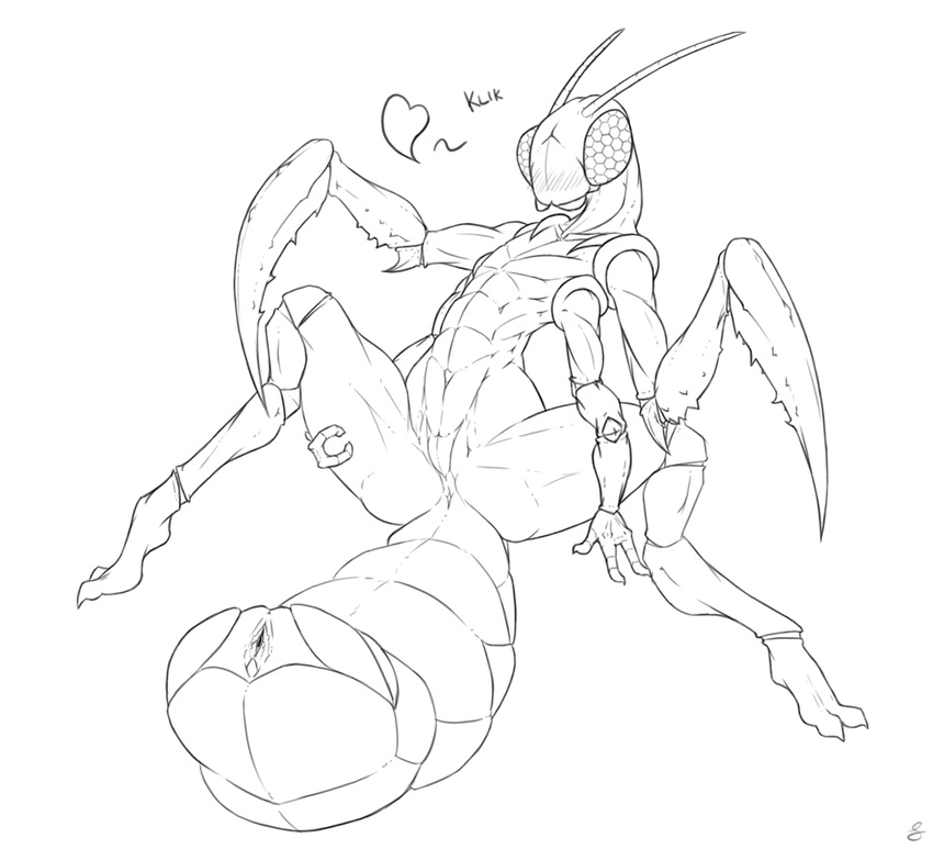 abdomen antennae anthro arthropod compound_eyes digitigrade female insect insectoid mantis multi_limb multiple_arms ovipositor presenting pussy sentientsocks solo spread_legs spreading wide_hips