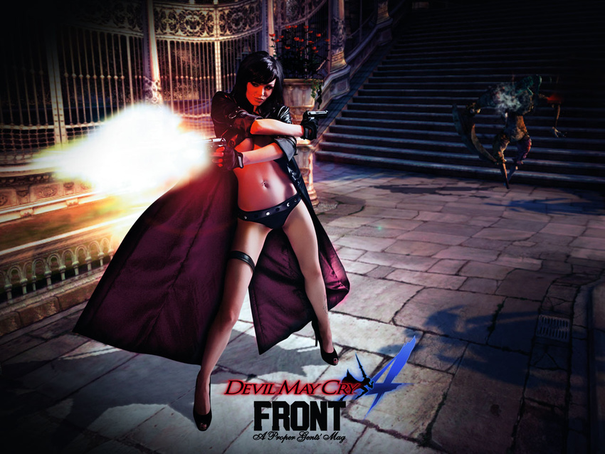 breasts capcom cosplay dante devil_may_cry devil_may_cry_4 genderswap gun photo topless trench_coat trenchcoat weapon