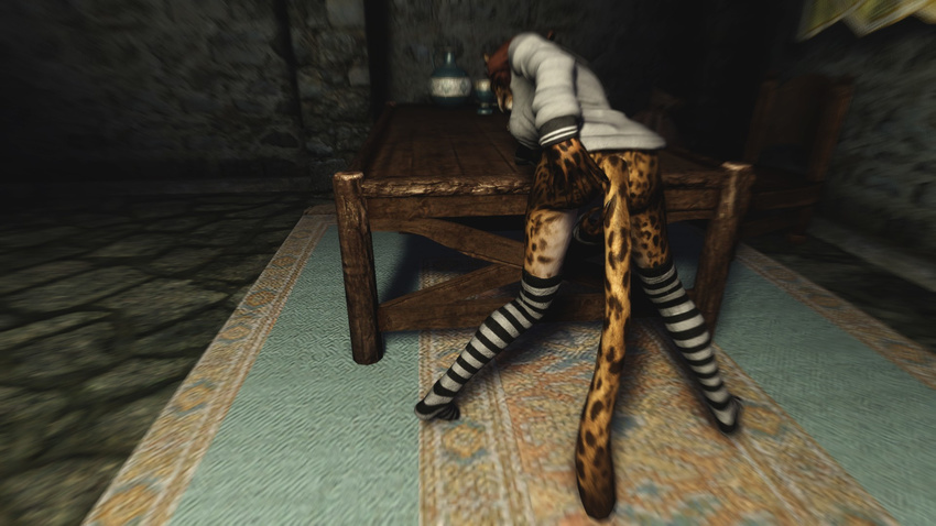 discombobulation feline female khajiit mammal ohmes-raht screencap socks the_elder_scrolls the_elder_scrolls_v:_skyrim video_games