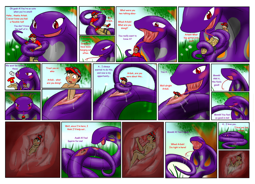 arbok blush cum duo embaressment embarrassed female hi_res human large licking livinlovindude love macro male mammal micro nintendo penetration pok&#233;mon pussy sex squeeze straight tongue unbirthing video_games wrap