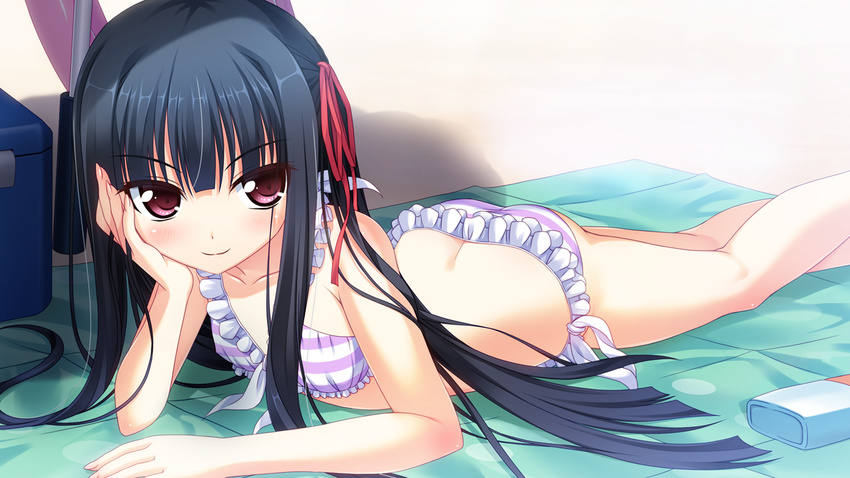 bikini black_hair game_cg kirigaya_hasuka noritama_(gozen) santaful_summer swimsuit