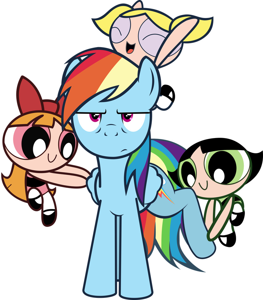 alpha_channel arroyopl blossom blossom_(powerpuff_girls) bow bubbles_(character) buttercup buttercup_(powerpuff_girls) crossover equine female feral friendship_is_magic hair hi_res human mammal my_little_pony pegasus powerpuff_girls rainbow_dash_(mlp) smile wings
