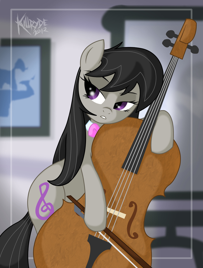 black_hair bow bow_(stringed_instrument) bow_tie cello cutie_mark equine female feral friendship_is_magic hair horse killryde mammal musical_instrument my_little_pony octavia_(mlp) pony purple_eyes solo