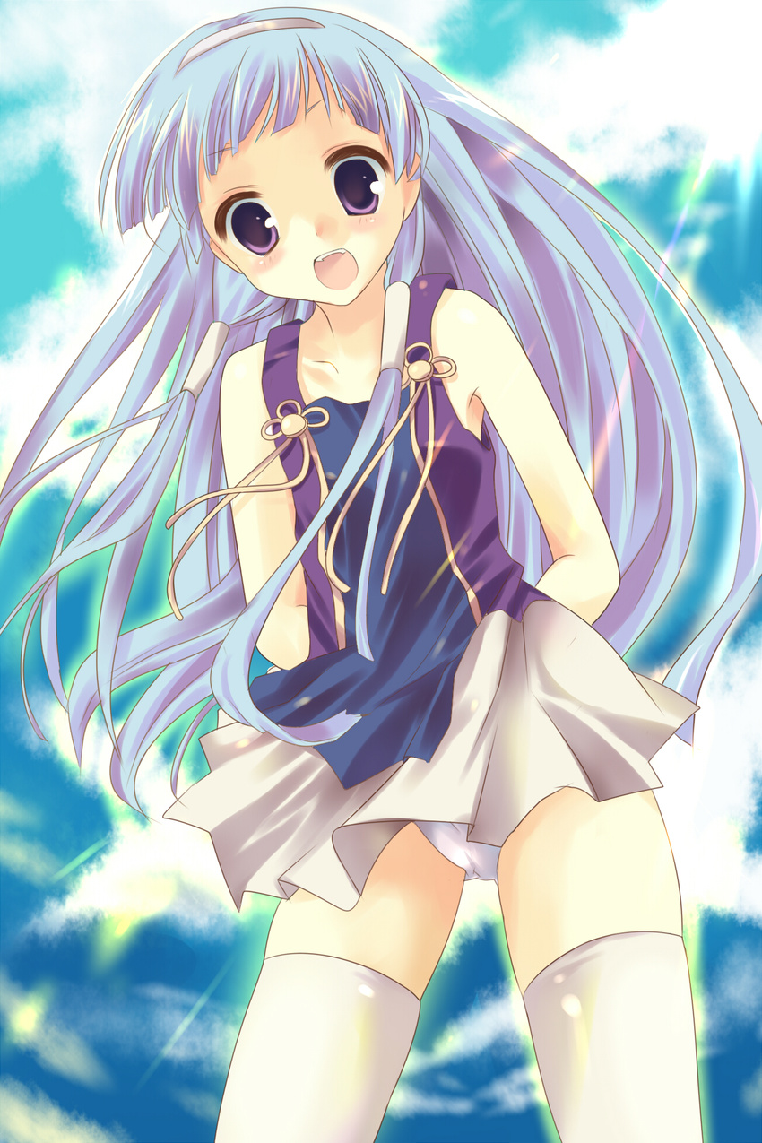 bad_id bad_pixiv_id bangs blue_hair blunt_bangs hair_tubes highres kannagi kinoko nagi panties solo underwear