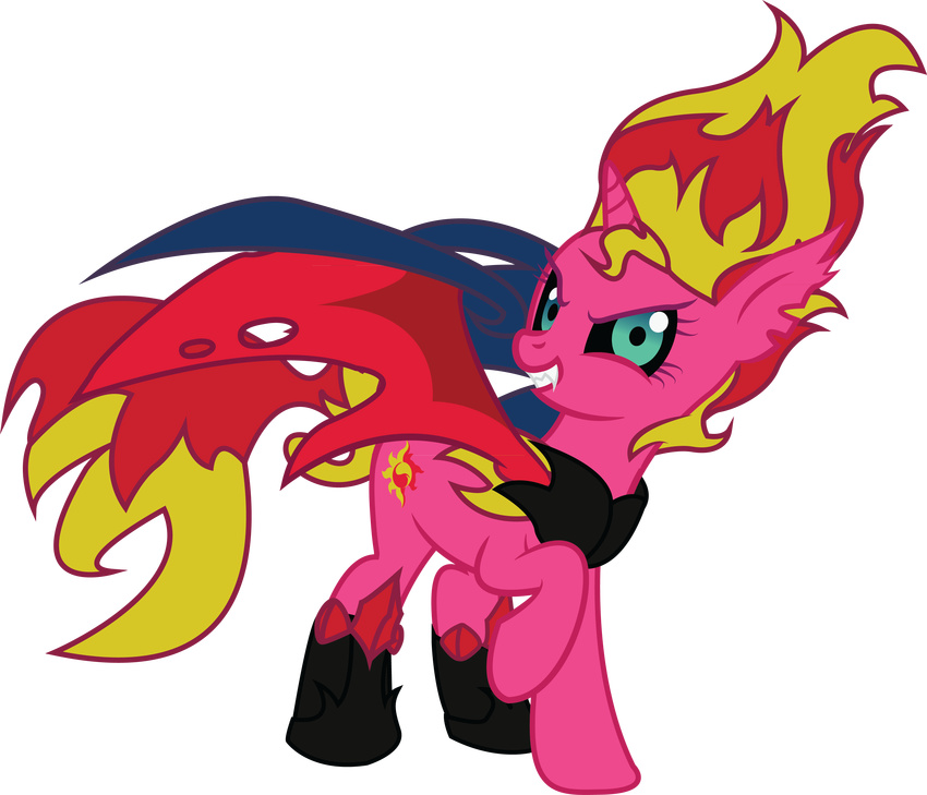 alpha_channel clothing corruption demon equestria_girls equine evil female fire_hair flame_tail geekladd green_eyes hair hi_res mammal my_little_pony plain_background solo sunset_shimmer_(eg) transparent_background two_tone_hair wings